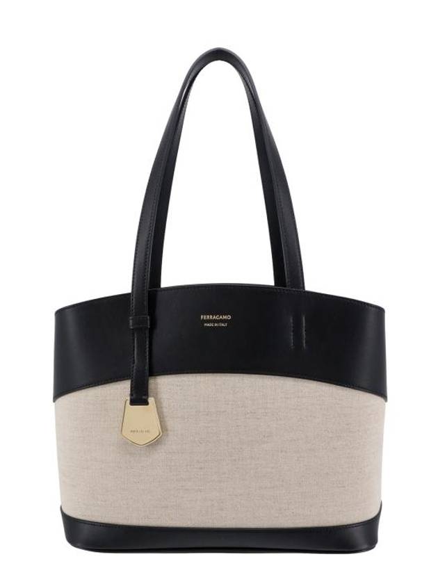 Charming Leather Canvas Tote Bag Black Nude - SALVATORE FERRAGAMO - BALAAN 1