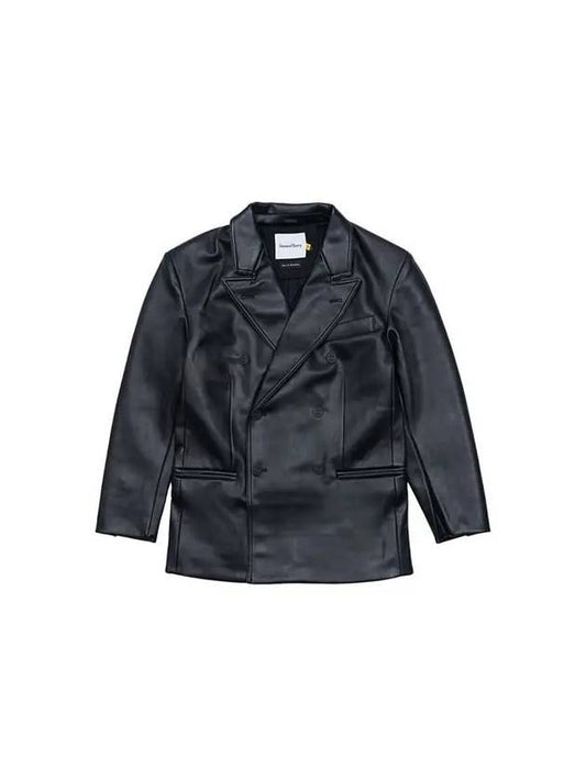 Men's Double Breasted Leather Jacket Black - HOUSE OF SUNNY - BALAAN 1