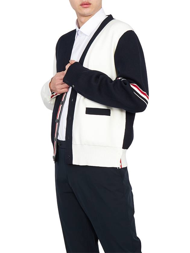 Funmix Cotton ArmBand V-Neck Cardigan White Navy - THOM BROWNE - BALAAN 9