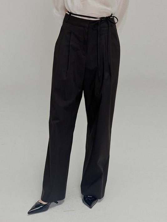 Ribbon cotton two tuck wide pants_Black - OPENING SUNSHINE - BALAAN 1