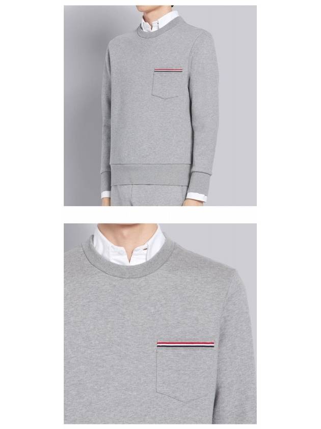 Men's Three-Stripe Tab Pocket Loopback Crew Neck Sweatshirt Light Grey - THOM BROWNE - BALAAN 6