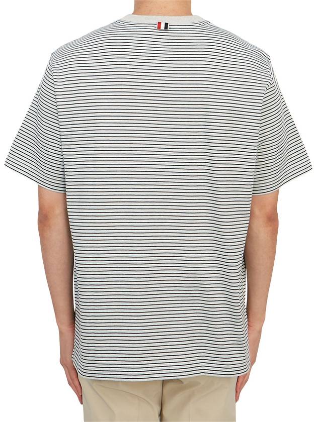 Striped Pocket Cotton Oversized Short Sleeve T-Shirt Blue - THOM BROWNE - BALAAN 4