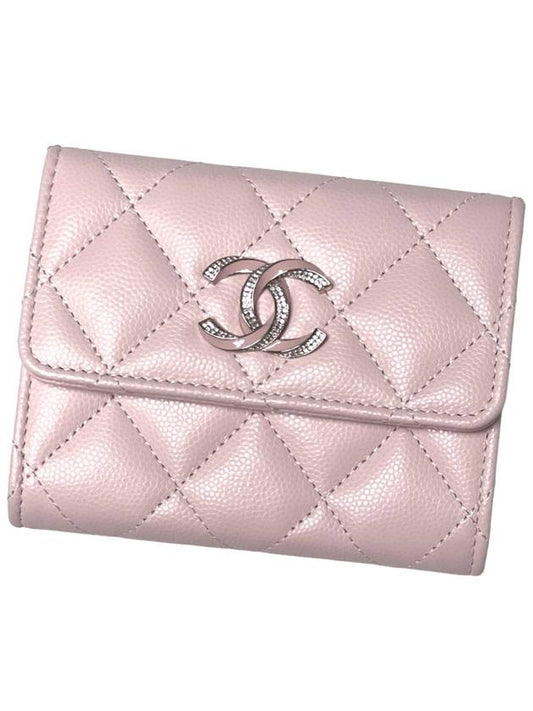 Cubic Logo Classic Caviar Half Wallet Pink AP3340 - CHANEL - BALAAN 1