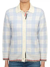 Hairline Check Scalloped Polo Cardigan Light Blue - THOM BROWNE - BALAAN 1