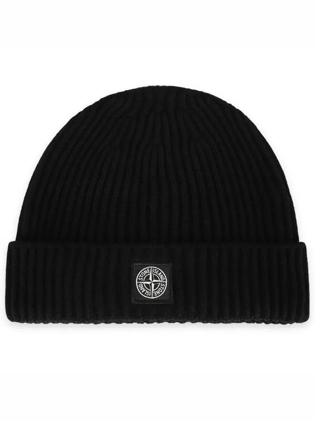 Kids Logo Patch Wool Beanie Black - STONE ISLAND - BALAAN 2