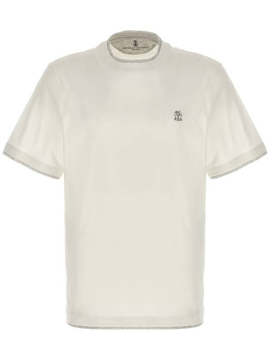 Cotton Short Sleeve T-Shirt Ivory - BRUNELLO CUCINELLI - BALAAN 1