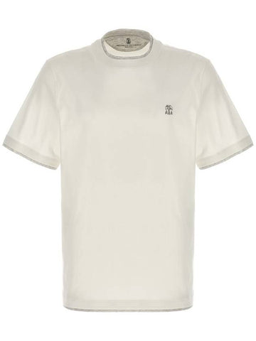 Cotton Short Sleeve T-Shirt Ivory - BRUNELLO CUCINELLI - BALAAN 1