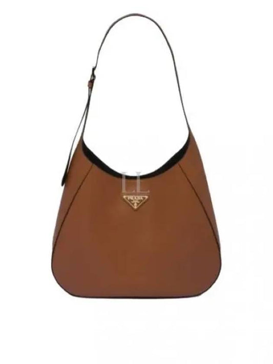 Topstitching Triangle Logo Large Leather Shoulder Bag Brown - PRADA - BALAAN 2