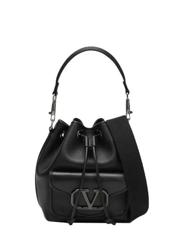 Women's VLogo Signature Drawstring Bucket Bag Black - VALENTINO - BALAAN 3