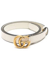 Women's Double G Buckle Leather Belt Gold Plated White - GUCCI - BALAAN.