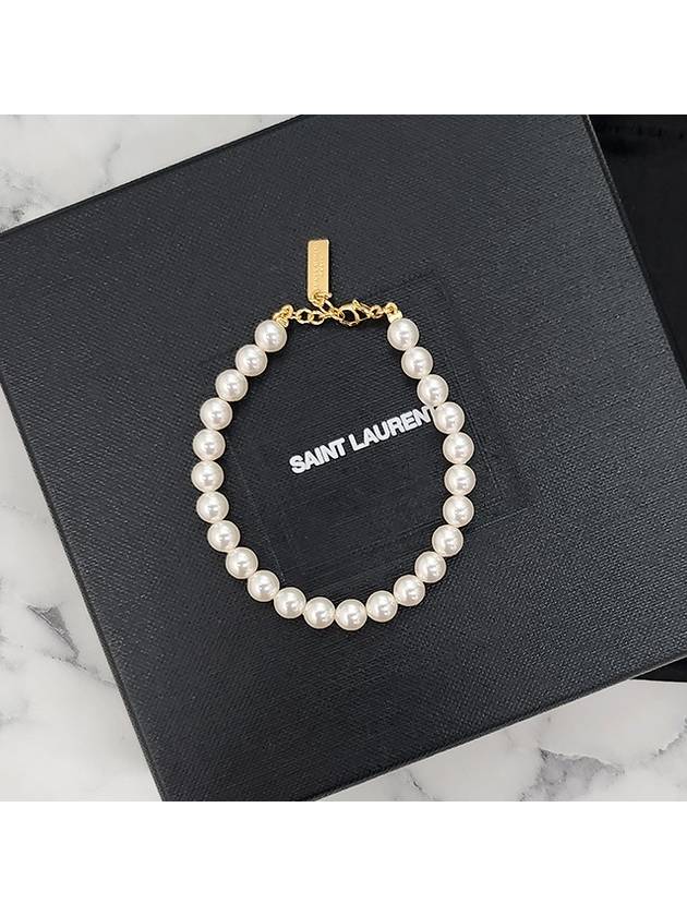 YSL logo glass pearl bracelet cream gold 803359 Y1526 8031 - SAINT LAURENT - BALAAN 3