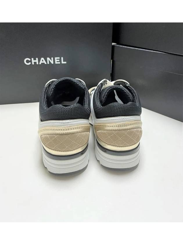 CC Logo Calfskin Fabric Low-Top Sneakers Beige Gold - CHANEL - BALAAN 3