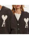 Intarsia Logo Knit Cardigan Dark Grey - AMI - BALAAN 4