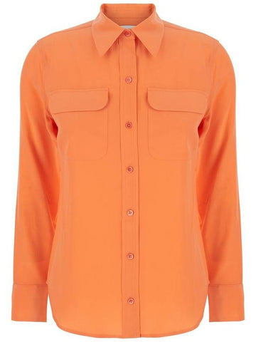 'Signature' Orange Shirt  With  Pointed Collar In Silk Woman - EQUIPMENT - BALAAN 1