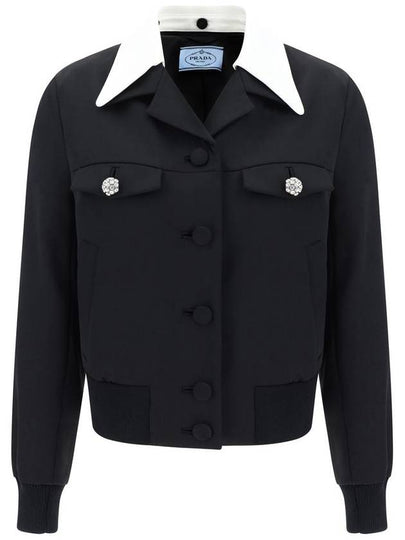 Single breasted wool satin jacket black - PRADA - BALAAN 2