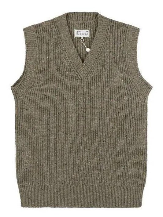 Margiela 23SS S50FB0097 S18207 732 V-neck ribbed knit vest walnut 997899 - MAISON MARGIELA - BALAAN 1