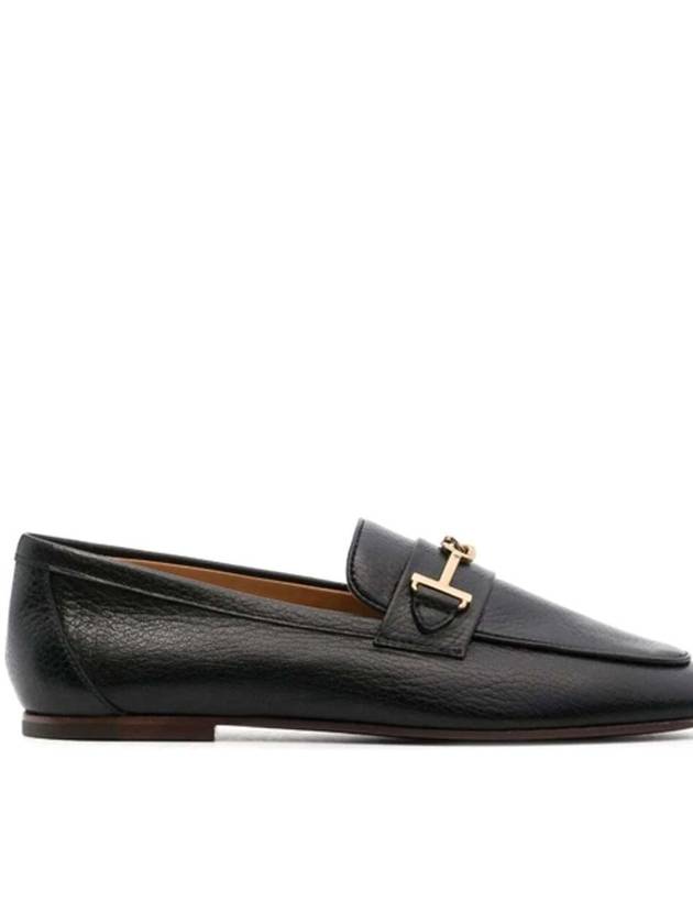 Women's Double T Logo Leather Loafers Black - TOD'S - BALAAN 3