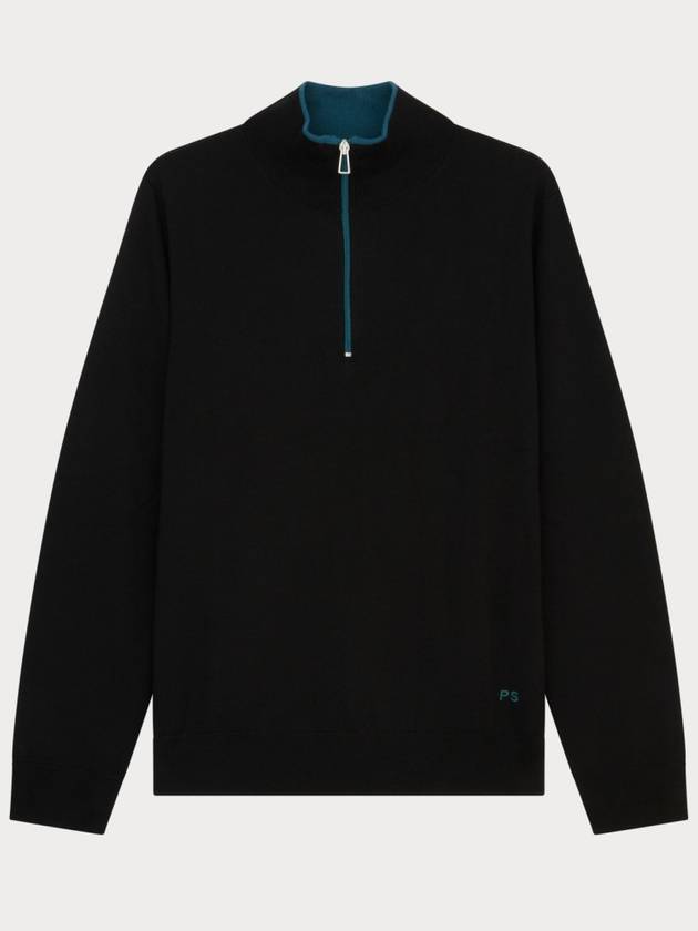 Zip Neck Merino Wool Knit Top Black - PAUL SMITH - BALAAN 2