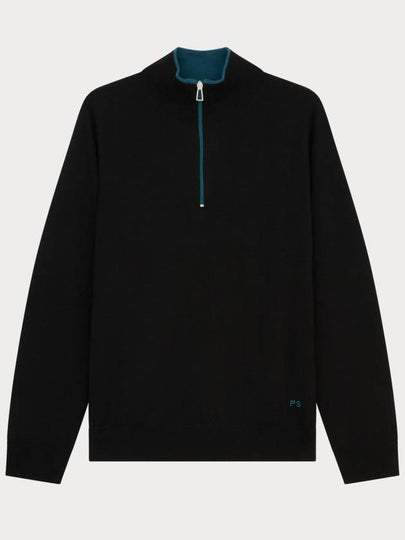 Zip Neck Merino Wool Knit Top Black - PAUL SMITH - BALAAN 2