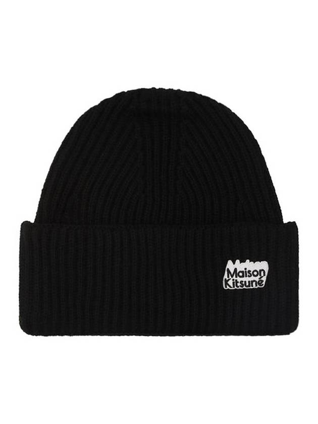 Logo Patch Beanie Black - MAISON KITSUNE - BALAAN.