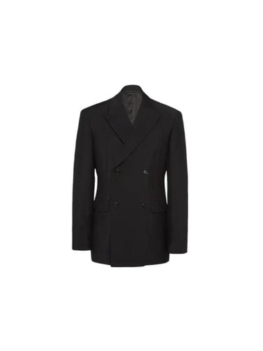 Double Breasted Mohair Wool Jacket Black - PRADA - BALAAN 1