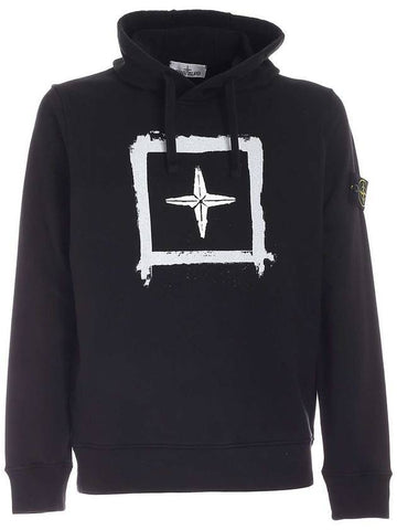 Men's Wappen Patch Box Logo Hoodie Black - STONE ISLAND - BALAAN 1