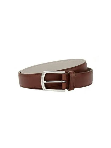 Men s Round Square Buckle Leather Belt Brown - BRUNELLO CUCINELLI - BALAAN 1