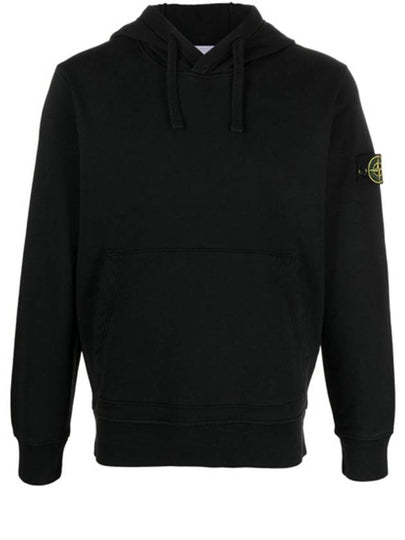 Logo Patch Cotton Fleece Hoodie Black - STONE ISLAND - BALAAN 2