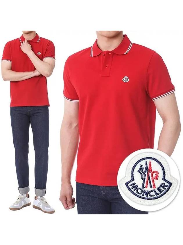 Logo Patch Short Sleeve Polo Shirt Red - MONCLER - BALAAN 2