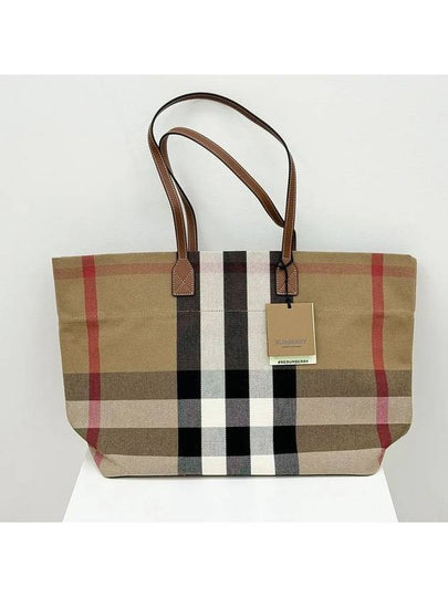 London check canvas medium tote bag 80840471 taupebrown - BURBERRY - BALAAN 2