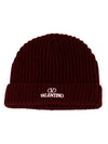 Embroidered Logo Ribbed Beanie Burgundy - VALENTINO - BALAAN 1