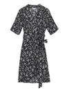 Floral Print V-Neck Wrap Midi Dress Black - GANNI - BALAAN 2