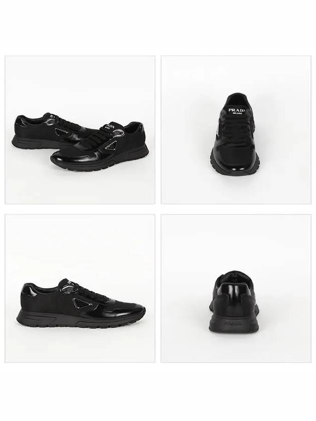 Prax 01 Re-Nylon Brushed Leather Low-Top Sneakers Black - PRADA - BALAAN 3