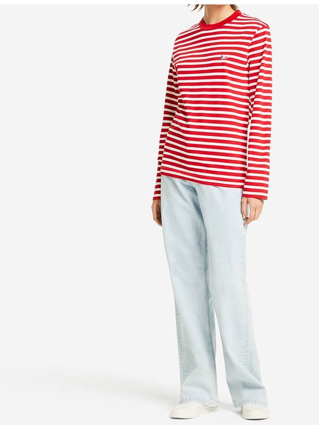 Fox Logo Stripe Long Sleeve T-Shirt Red - MAISON KITSUNE - BALAAN 7