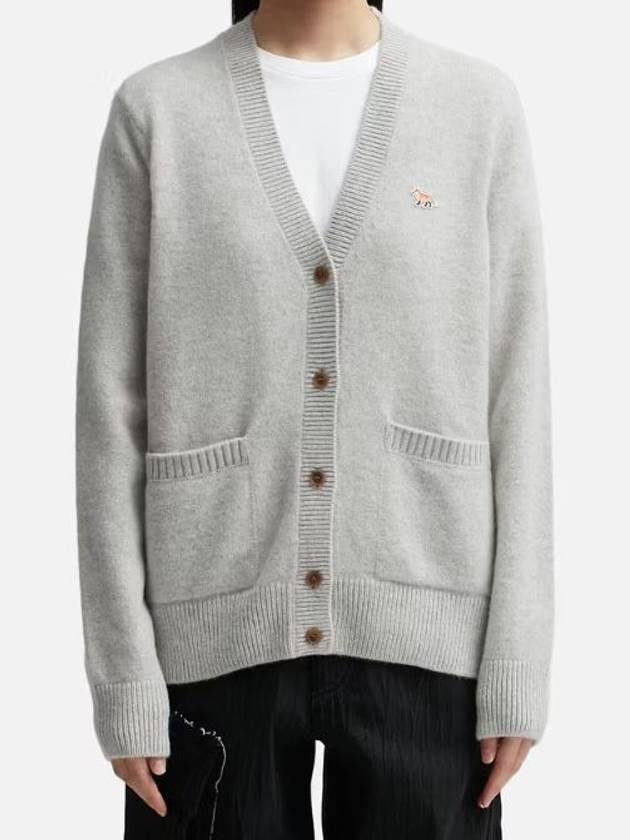 Baby Fox Patch Boxy Cardigan Light Grey Melange - MAISON KITSUNE - BALAAN 8