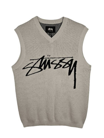 Smooth Stock Logo Knit Vest Cream - STUSSY - BALAAN 1