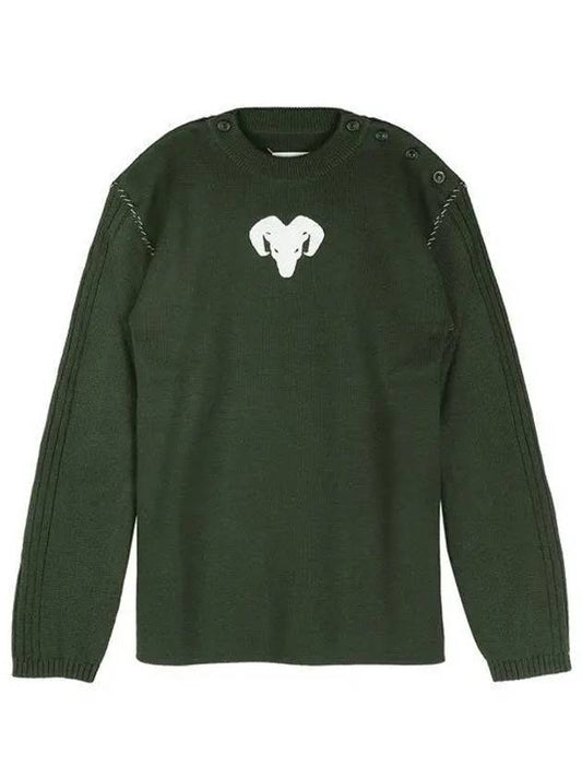 Men's Button Wool Knit Top Dark Green - MAISON MARGIELA - BALAAN 2