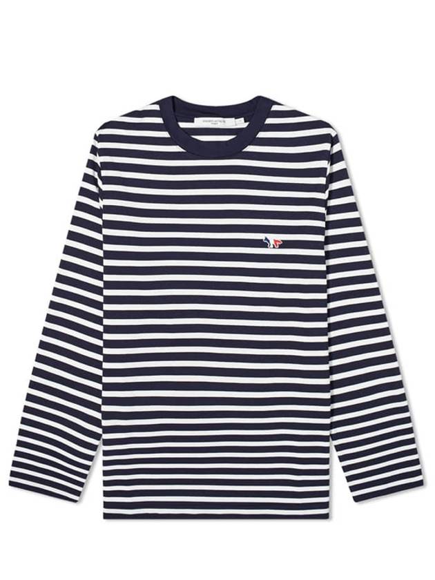 Fox Logo Stripe Long Sleeve T-Shirt Navy - MAISON KITSUNE - BALAAN 7