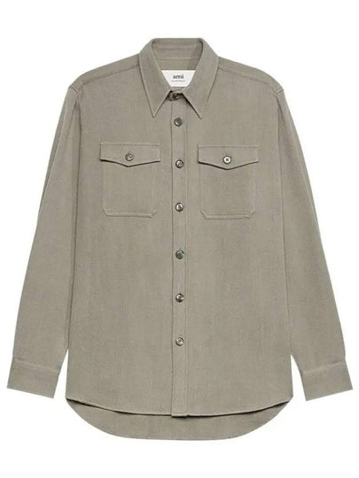 Chest Pocket Oversized Long Sleeve Shirt Taupe - AMI - BALAAN 2