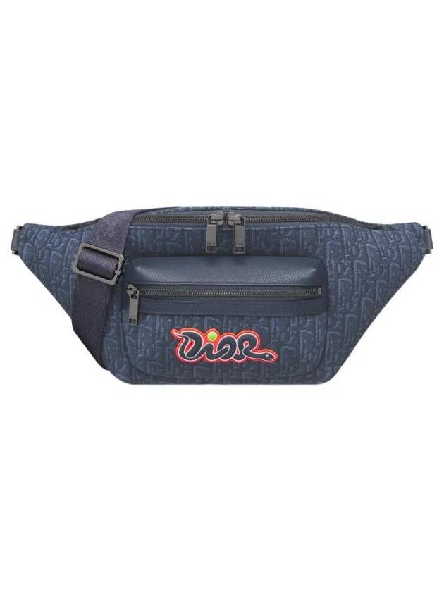 Kaws Dior Oblique Jacquard And Grained Calfskin Rider 2.0 Belt Bag Black - DIOR - BALAAN 1