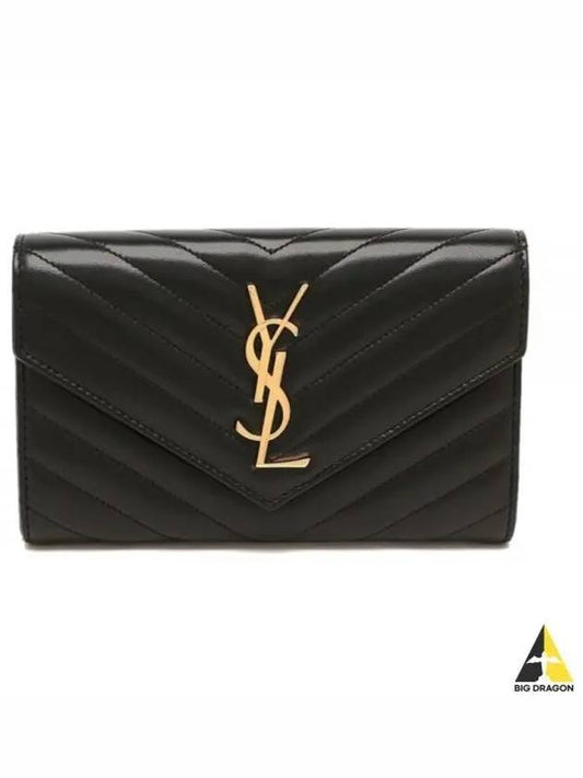 Cassandre Matelasse Large Flap Lambskin Long Wallet Black - SAINT LAURENT - BALAAN 2