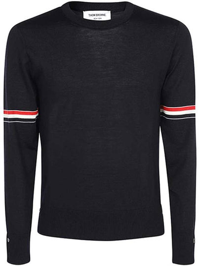 Merino Striped Crew Neck Knit Top Navy - THOM BROWNE - BALAAN 2