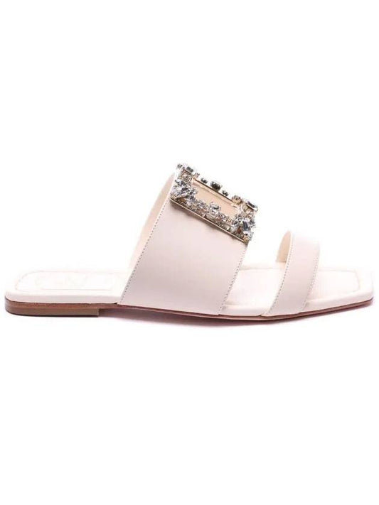 Broche Buckle Leather Flat Sandals White - ROGER VIVIER - BALAAN 1