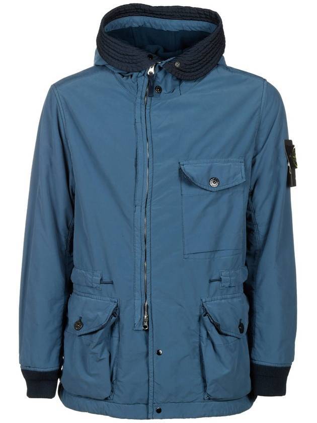 David Wappen Patch Zip-up Hooded Jacket Teal Blue - STONE ISLAND - BALAAN 1