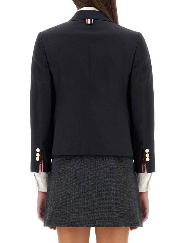 Women's Twill Slim Fit Single Breasted Wool Jacket Navy - THOM BROWNE - BALAAN 4