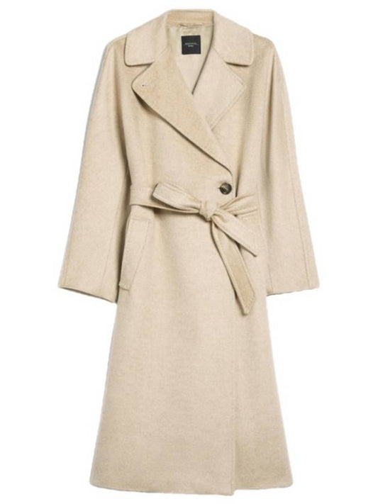 RESINA Regina Belted Virgin Wool Coat Kasha Oatmeal 50160123 002 - WEEKEND MAX MARA - BALAAN 1