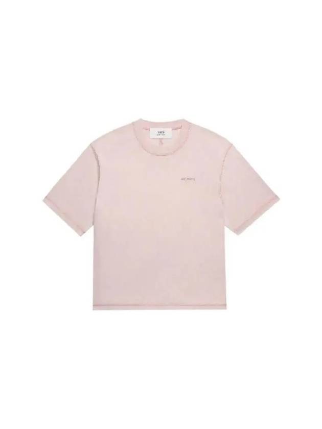 Embroidery Logo Fade Out Short Sleeve T-Shirt Pink - AMI - BALAAN 1