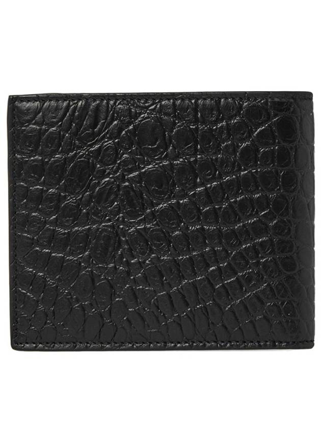 Crocodile Embossed Leather Half Wallet Black - SAINT LAURENT - BALAAN 5