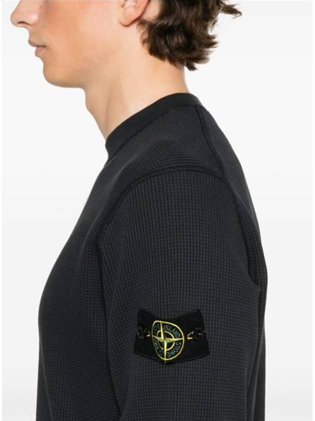 Organic Cotton Waffle Fleece Crewneck Sweatshirt  Black - STONE ISLAND - BALAAN 5