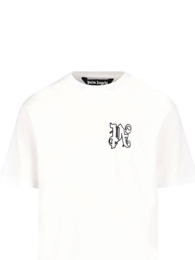 Men's Monogram Logo Print Short Sleeve T-Shirt White - PALM ANGELS - BALAAN 2